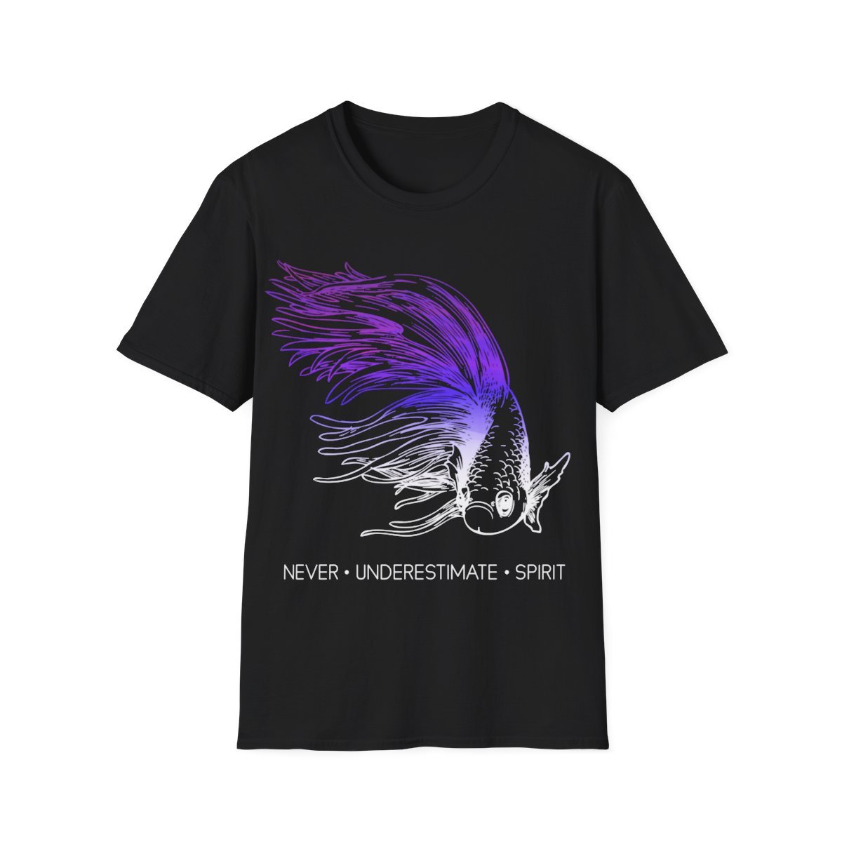 Purple Energy Betta shirt on black tee